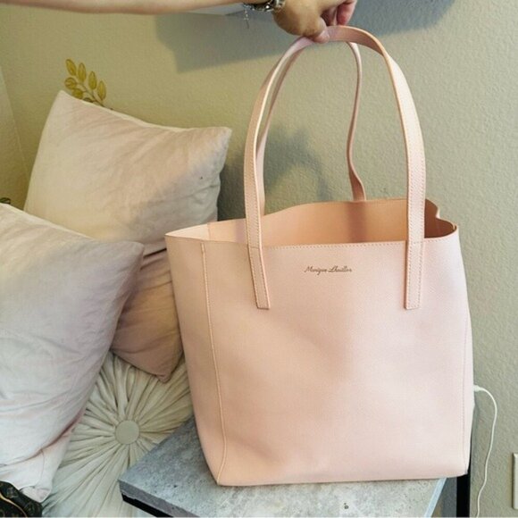Monique Lhullier Vegan Leather Tote Bag Pink Handbag 14x18 in - Picture 4 of 14